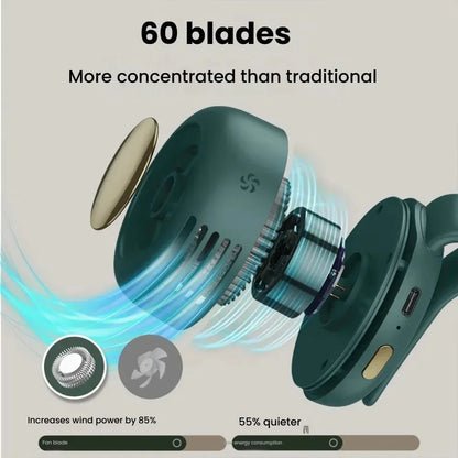 PocketBreeze clip-on bladeless mini fan in Ivory and Forest Green